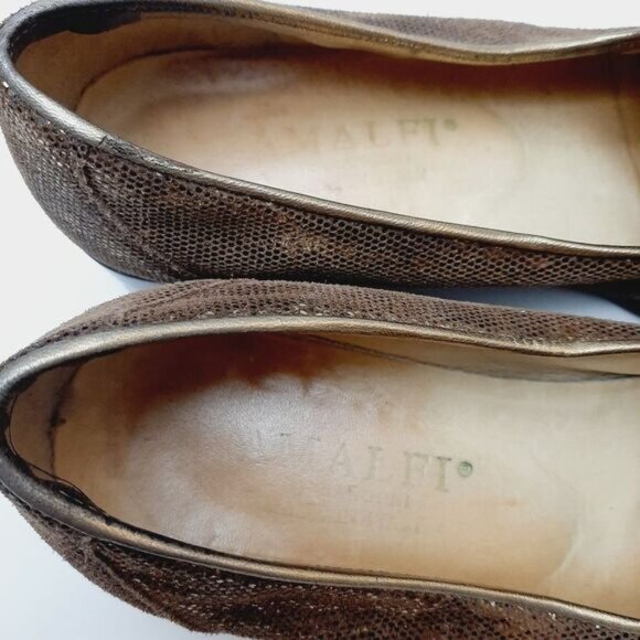 AMALFI Snake Pattern Square Toe Penny Loafer Chunky Block Heels Tan Gold Sz 7.5 - Picture 10 of 12